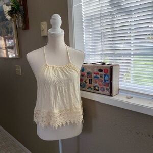 LA Hearts cropped lacy halter top in cream, Sz. M